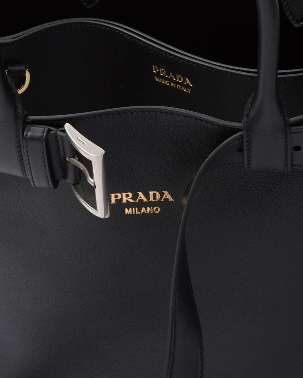 Prada Buckle Large Leather Handbag With Belt - Image 3
